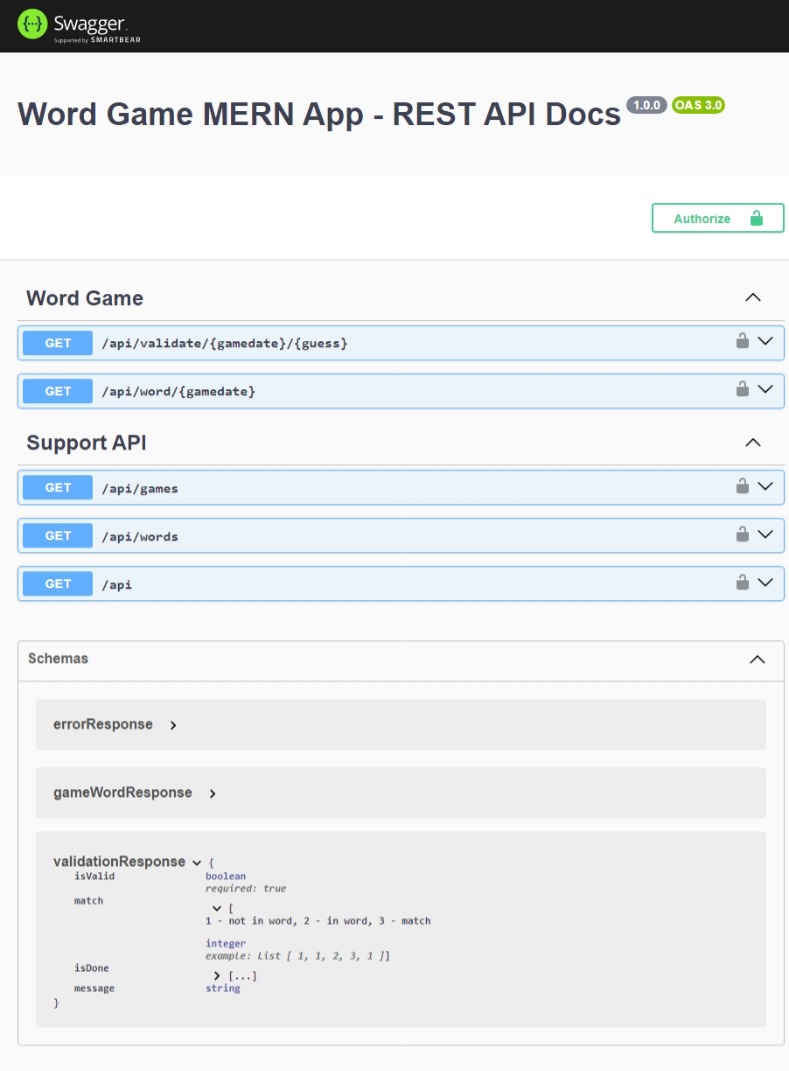 Word Game MERN API Swagger UI